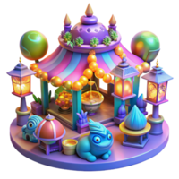 wonderful contemporary A vibrant alien marketplace, filled with exotic creatures and glowing goods, illuminated by the warm, multicolored light of floating lanterns, in a fantasy art style 4K png