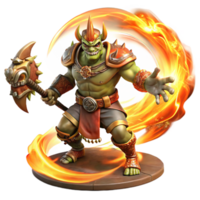 beautiful modern A fierce orc warrior wielding a flaming battleaxe, amidst a swirling vortex of magical energy, dark fantasy art style high resolution png