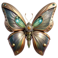 stunning modern A steampunk-inspired mechanical butterfly with delicate clockwork wings. Soft, ethereal lighting. Digital painting style genuine png