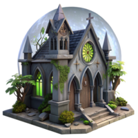 stunning abstract A decaying, abandoned church with broken stained-glass windows and overgrown vines, lit by a full moon. Gothic horror style original png