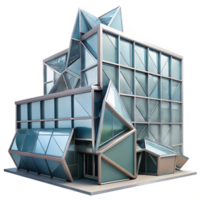 beautiful abstract Deconstructivist office building, fragmented shapes, angular planes, steel and glass construction, cityscape background premium png
