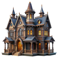 elegant rustic A Victorian mansion, intricate ironwork, stained glass windows, dramatic lighting, gothic style authentic png