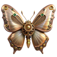 stunning creative A steampunk butterfly with mechanical wings, gears and springs visible, delicate filigree patterns, illuminated by a soft, dappled sunlight authentic png