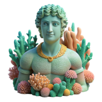 elegant classic An ancient underwater statue, covered in coral and algae, mysterious, archaeological style detailed png