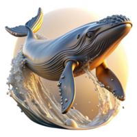 serene rustic A majestic humpback whale breaching the surface, water cascading off its massive form, golden hour lighting, National Geographic style high resolution png