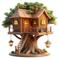 serene classic Treehouse built into a giant sequoia, rustic wooden construction, intricate details, warm evening light, fairytale style professional png