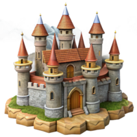 beautiful modern Medieval castle, stone walls and towers, dramatic sky, fantasy art style, realistic rendering exclusive png