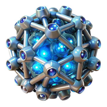 wonderful rustic A swarm of nanobots forming a complex, geometric structure, illuminated by internal bioluminescence, in a microscopic, scientific style professional png