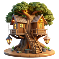 wonderful creative Treehouse built into a giant sequoia, rustic wooden construction, intricate details, warm evening light, fairytale style detailed png