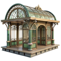dramatic modern Art Nouveau metro station, intricate ironwork, floral motifs, soft diffused lighting, tiled walls high resolution png