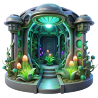 magnificent vintage Bio-luminescent flora illuminating a derelict spaceship interior, overgrown with alien vines, volumetric lighting, art nouveau style genuine png