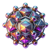 elegant abstract A swarm of nanobots forming a complex geometric shape, shimmering metallic texture, lit by multiple colored lasers, futuristic style detailed png