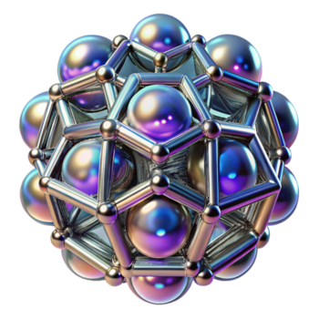 sereno artístico un enjambre de nanobots formando un complejo geométrico forma, reluciente metálico textura, iluminado por múltiple de colores láseres, futurista estilo profesional png