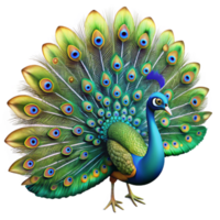 extraordinary artistic A regal peacock displaying its vibrant tail feathers, with intricate patterns and iridescent colors, in a stunning, nature photography style high resolution png