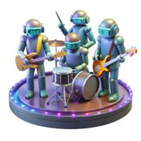 extraordinary vintage A group of robotic musicians, each playing a different instrument, performing on a stage with colorful spotlights. Pop art style exclusive png