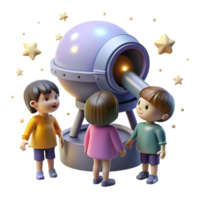 magnificent artistic A group of children gazing up at the stars from a futuristic observatory. Wonder, inspiring, soft lighting high resolution png