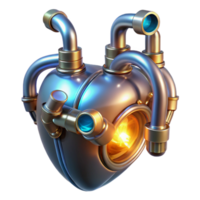 impressive classic A giant, mechanical heart pumps liquid light through a network of crystal tubes. Steampunk style, warm, glowing lighting high resolution png