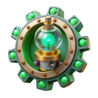 extraordinary classic An intricate clockwork mechanism generating artificial intelligence, with gears and cogs glowing with emerald green light, in a steampunk style original png