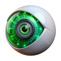 magnificent classic A cyborg eye with intricate iris details zooming in on binary code, illuminated by a scanning green laser, in a cyberpunk style authentic png