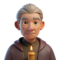 serene creative Portrait of an elderly man with deep wrinkles and a wise gaze, illuminated by a single candle, in the style of a Caravaggio painting 4K png