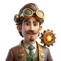 elegant vintage Portrait of a steampunk inventor with goggles, gears, and intricate clockwork adornments, lit by warm lamplight, in a steampunk art style authentic png