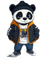 Adorable Panda Character Wearing Trendy Varsity Jacket in Casual Urban Style png