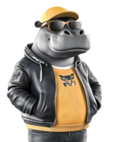 Stylish Hippo Character in Trendy Outfit with Sunglasses and Hat png