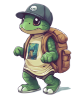 Friendly Turtle Character Hiking with Backpack and Hat in Natural Environment png