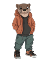Trendy Otter Character in Casual Outfit Grinning Confidently png