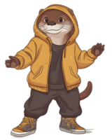 Trendy Cartoon Otter Character in Hooded Jacket and Sneakers png