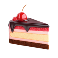 Decadent Chocolate and Cream Cake Slice with Shiny Cherry on Top png