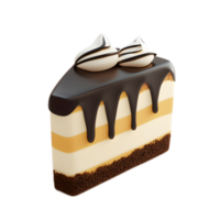 Decadent Chocolate Cake Slice with Creamy Frosting and Drizzled Ganache on White Background png