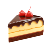 Tempting Chocolate and Cream Cake Slice with Strawberry Topping on White Background png