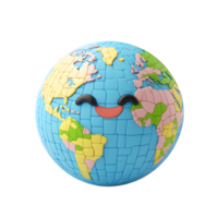 Smiling 3D Globe Showing Continents and Oceans of the World png