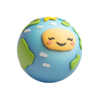 The cheerful and friendly looking 3D cartoon globe icon displays the continents of the world in a bright and colorful png