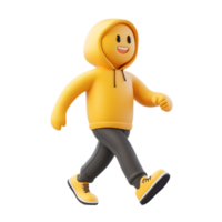 Cheerful 3D Animated Character Walking with Hoodie and Friendly Expression png