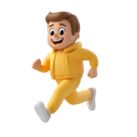 Animated 3D Man Character in Running Pose with Happy Emoji Facial Expression png