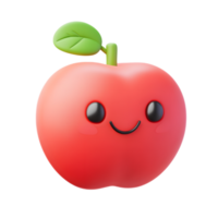 Cheerful Red Cartoon Apple with Leaf png