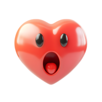 Vibrant and Expressive Red Heart Shaped Emoji with Surprised Facial Expression on Isolated White Background png