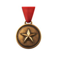 Prestigious Military Medal with Shiny Bronze Star Emblem and Red Ribbon png