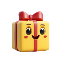 Wrapped Colorful Gift Box with Bow Cheerful Emoji Face Expression png