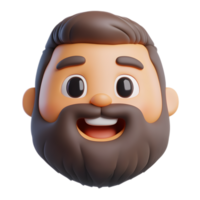 Cheerful 3D Cartoon Man Character with Beard Emoji Isolated on White Background png