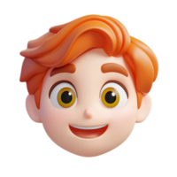 Cheerful 3D Rendered Animated Emoji of a Smiling Redheaded Character with Vibrant Expression png