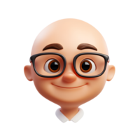 Bald Cartoon Man in Glasses with Friendly Facial Expression on White Background png