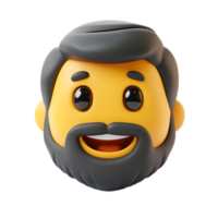 Cheerful 3D Rendered Emoji Style Man with Beard and Happy Expression on White Background png
