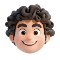 Cheerful 3D Rendered Curly Haired Man Emoji Character Isolated on White Background png