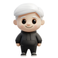 Cheerful Cartoon Character with White Hat and Black Outfit in 3D Render png