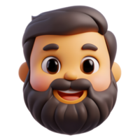 Cheerful Bearded Man Emoji Character in 3D Render on White Background png