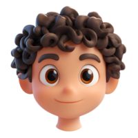 Cheerful Curly Haired Cartoon Character with Friendly Expression in 3D Render png