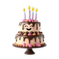 Festive 3D Rendered Birthday Cake with Emoji on White Background png